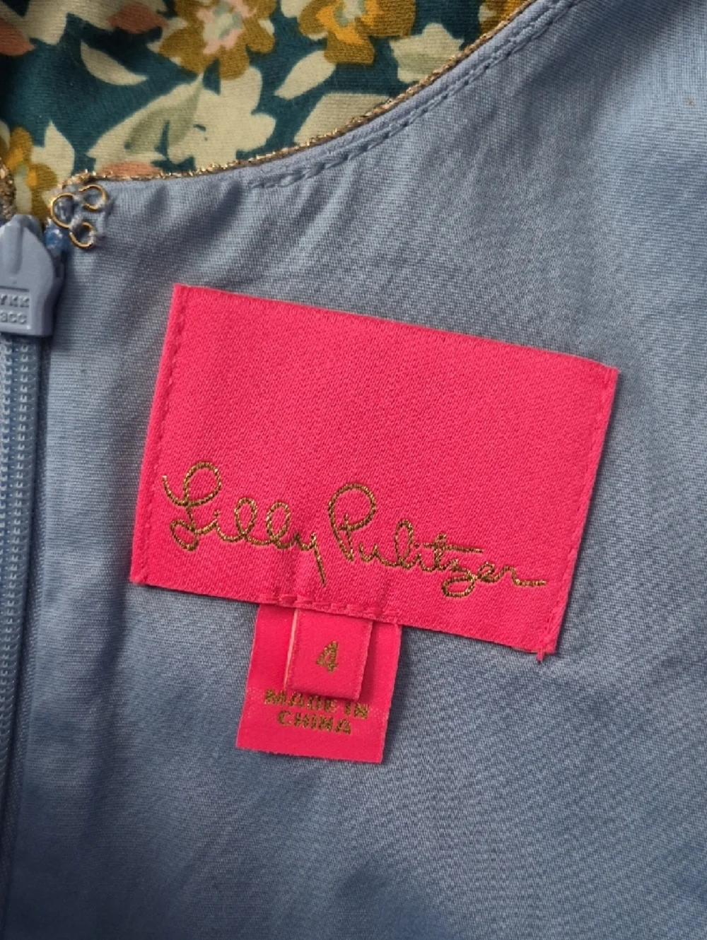 Lilly Pulitzer Powder Blue Sheath Dress with Gold Beaded V-Neck Size 4 - Picture 5 of 16